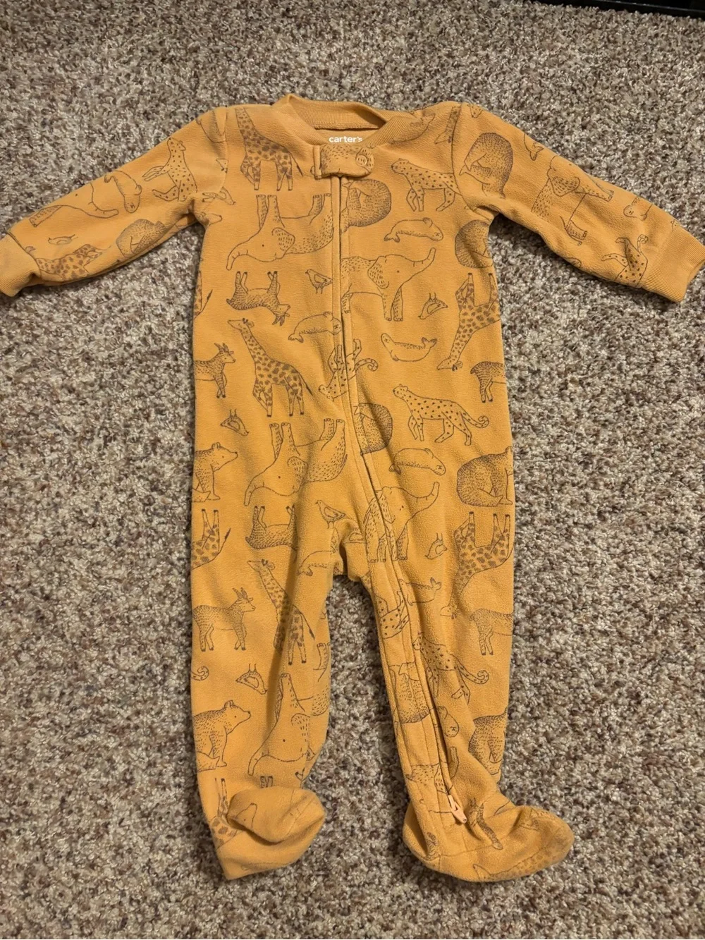 Carter's Gray Milk & Cookie and Mustard Giraffe Footed One-Pieces